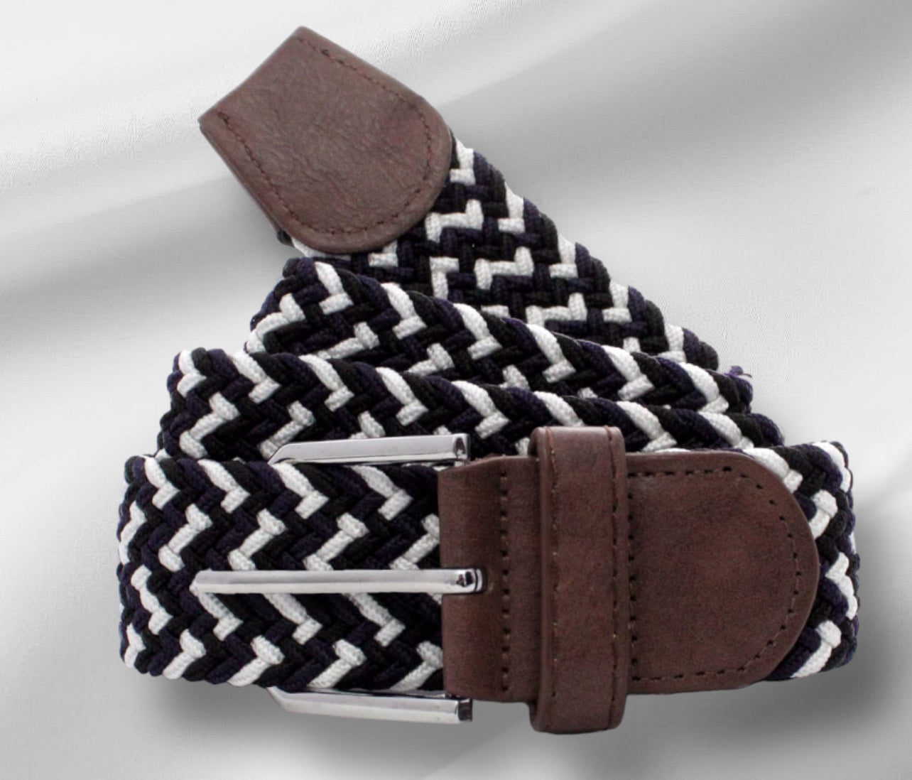 Cinturón trenzado Gris Negro y Blanco