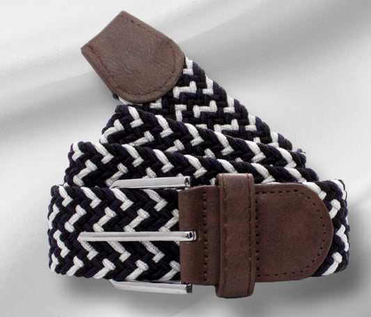 Cinturón trenzado Gris Negro y Blanco