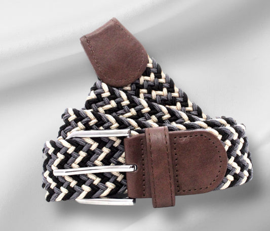Cinturón trenzado Negro Blanco Gris