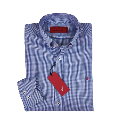 Camisa manga larga de Cuadros Carolina Herrera Celeste