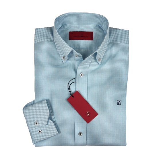 Camisa manga larga de Cuadros Carolina Herrera Celeste