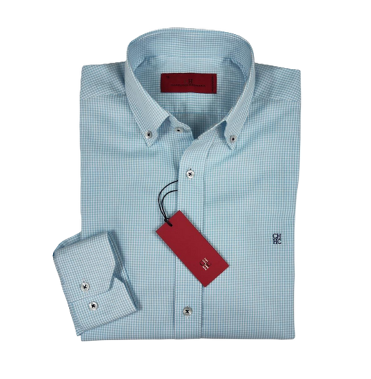 Camisa manga larga de Cuadros Carolina Herrera Celeste