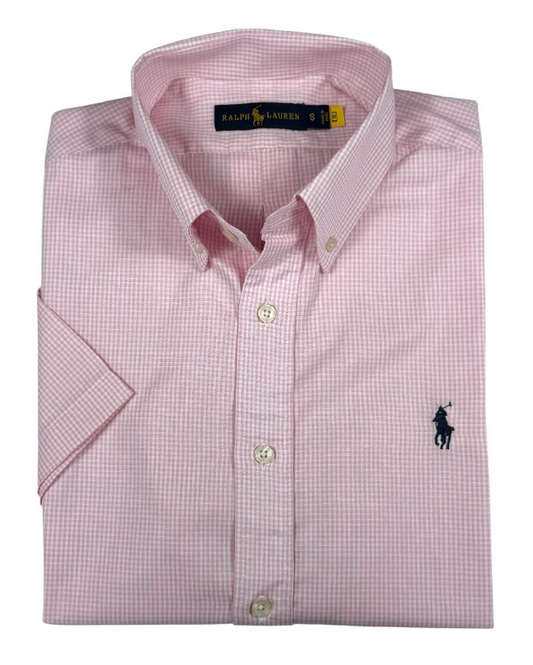 Camisa manga corta Polo Ralph Cuadros Rosada