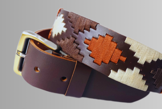 Cinturón en cuero con diseño en hilo encerado Marfil