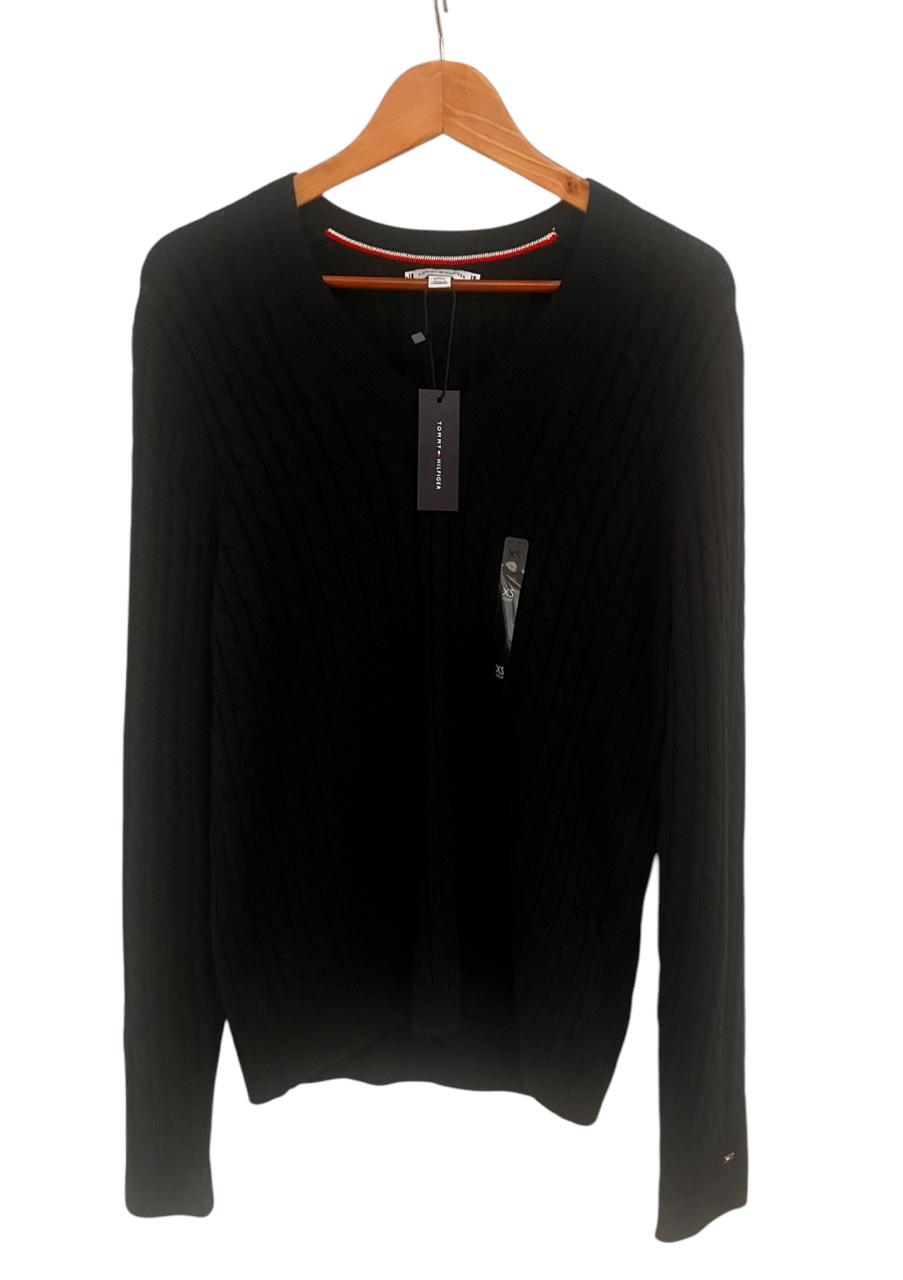 Saco rojo Tommy Hilfiger cuello v de punto de cable