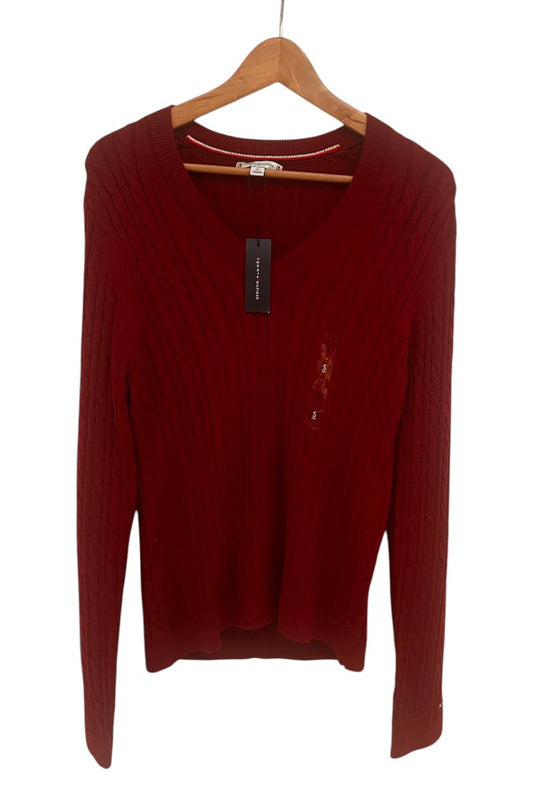 Saco rojo Tommy Hilfiger cuello v de punto de cable