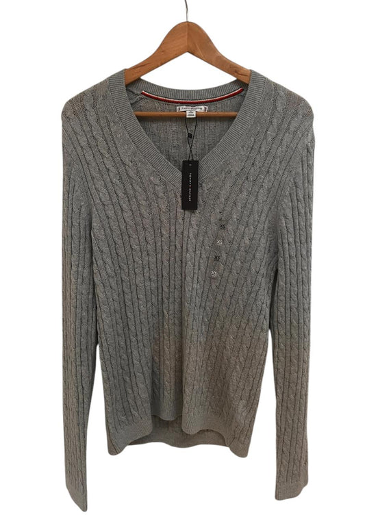 Saco gris Tommy Hilfiger cuello v de punto de cable