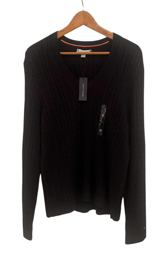 Saco azul marino Tommy Hilfiger cuello v de punto de cable