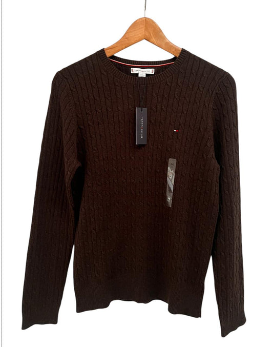 Saco cafe Tommy Hilfiger tejido amplio de punto trenzado