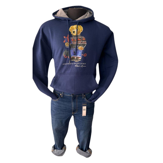 Hoodie de algodón Polo Ralph Lauren Bear de Temporada Azul Oscuro