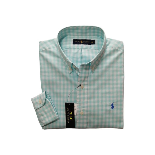 Camisa manga larga de algodón cuadros color menta Polo Ralph Lauren