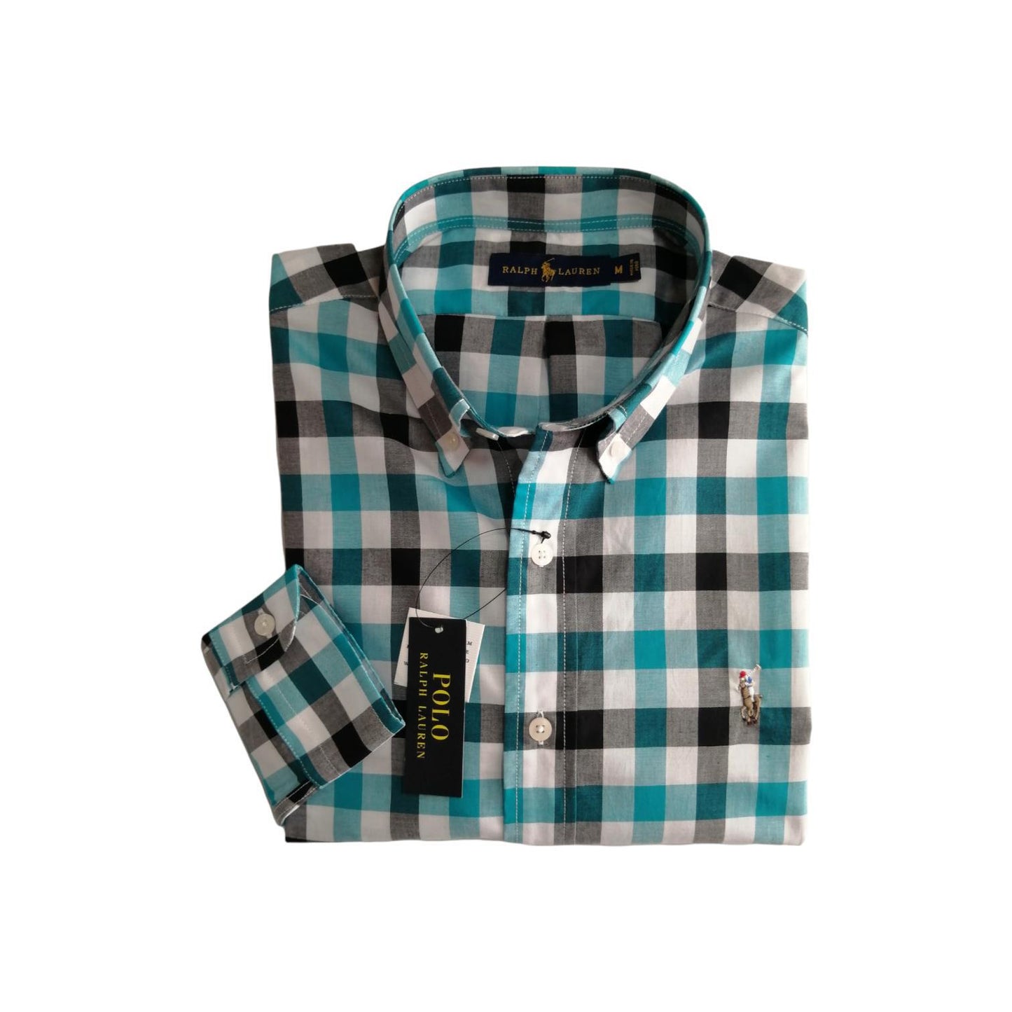 Camisa manga larga de algodón cuadros color agua marina Polo Ralph Lauren