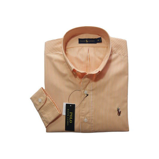 Camisa manga larga de algodón rayas color durazno Polo Ralph Lauren